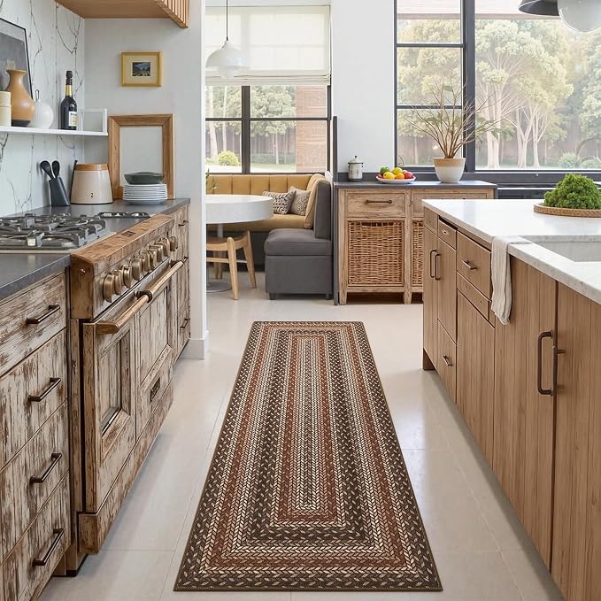 GarveeHome Indoor Easy Jute Runner Rug 2x6 Washable Kitchen Runner Rugs | Low Pile Non Slip Throw Runners Carpet Stain Resistant Long Hallway Mat Living Room Bedroom Bedside Area Rugs, Tan