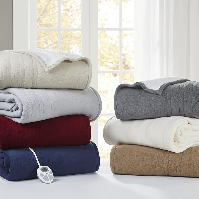 Serta Heated Blanket Twin - Reversible Fleece Heating Blanket, Berry Red | Dual-Layer Heated Throw Blanket With 5 Heat Settings & Auto Shut Off, Machine Washable, ETL Certified