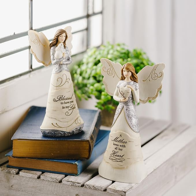 Pavilion-Mother - 8" Angel Holding a Heart,Beige