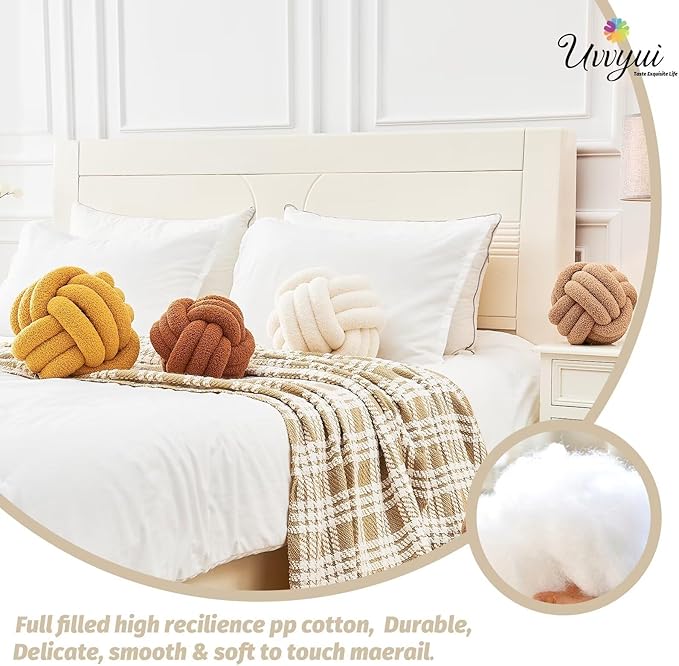 Uvvyui Knot Pillow Ball, Soft Home Decorative Pillows, Round Throw Pillow, Handmade Knotted Plush Pillow, Round Boucle Pillow Cushion (14 Inches Sage Green)