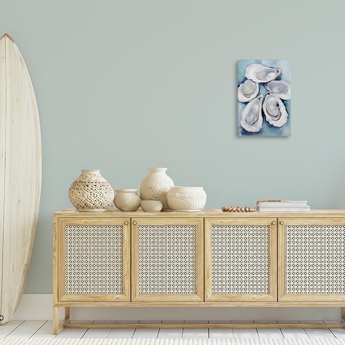 Five Oyster Shells Nautical, 16 x 24 Inch Canvas Wall Art | Stupell Industries · By Petal Prints Design · Ready to hang · Perfect for living room · bedroom · office · Made in USA