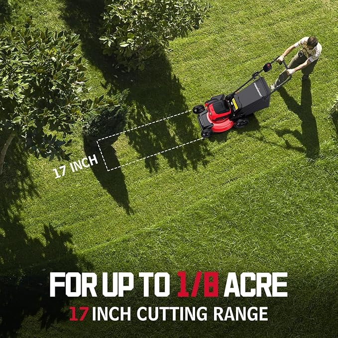 Electric Lawn Mower, PowerSmart 17 Inch Lawn Mower, 40V Cordless Mower with 4.0Ah Battery & Charge, Quiet, Lightweight, Foldable Handles