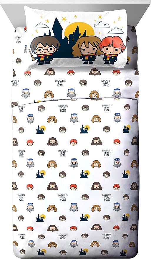 Jay Franco Harry Potter is My Home 4 Piece Twin Bed Set -Bedding Features Harry, Ron, Hermoine, Hagrid, and Dumbledore | Hogwarts, Bed in a Bag, Comforter Sheets Pillowcase, Official Product, Soft Microfiber, Machine Washable, Kids Gift