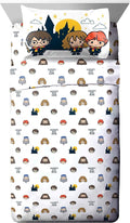 Jay Franco Kids Sheet Cartoon Set with Fitted, Flat Sheets & Pillow Cover - Ultra-Soft Bedding with Pillowcase for Room Decor, Grey - Harry Potter, 4 Piece Full