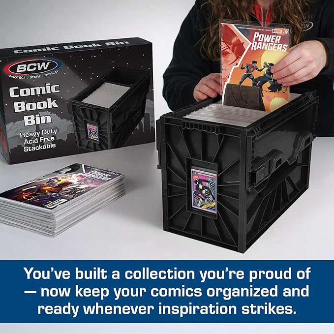 BCW Short Comic Book Bin | Holds 150 Comics | Stackable Plastic Storage | Acid-Free Organizer | Black, 5 Pack