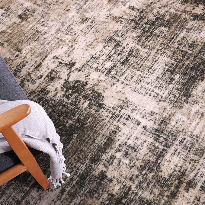 IOHOUZE Abstract Area Rugs 9x12 Ft Washable Large Rugs for Living Room, Non Slip Dining Room Rug, Printed Faux Wool Rugs for Bedroom, Floor Carpet for Office Nursery Playroom, Brown/Rust