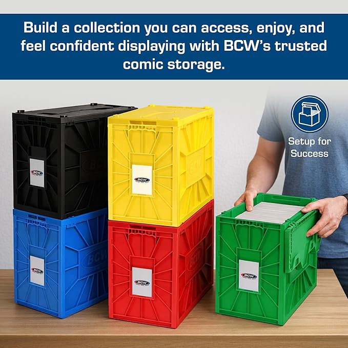 BCW Short Comic Book Bin | Holds 150 Comics | Stackable Plastic Storage | Acid-Free Organizer | Black, 5 Pack