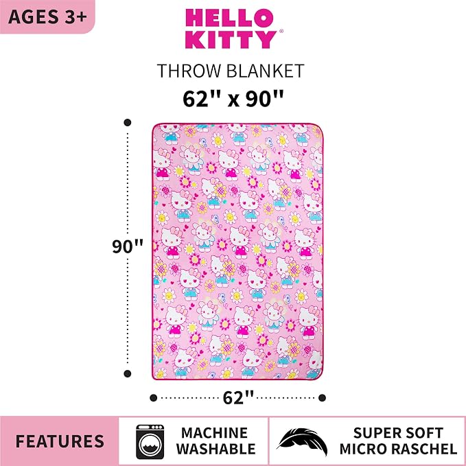 Franco Kids Bedding Super Soft Plush Throw Blanket, 62 in x 90 in, Hello Kitty