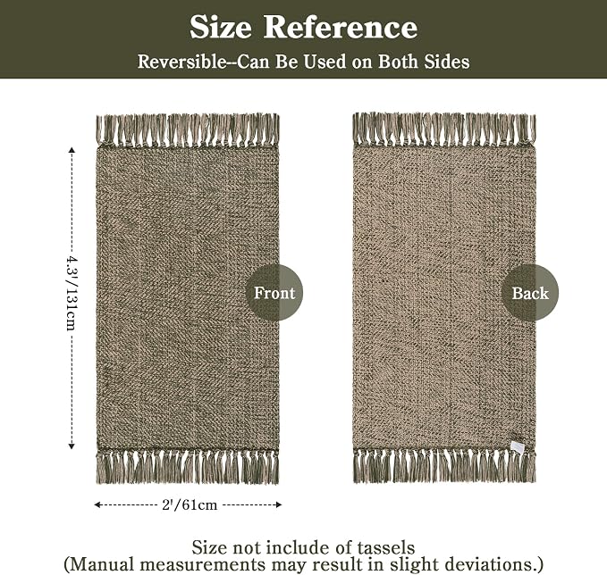 Collive 2' x 4.3' Indoor Outdoor Rug, Modern Farmhouse Moss Green Kitchen Runner Rugs Hand-Woven Bathroom Mat, Boho Washable Front Door Mats Reversible Entry Carpet for Laundry Bedroom Porch Decor