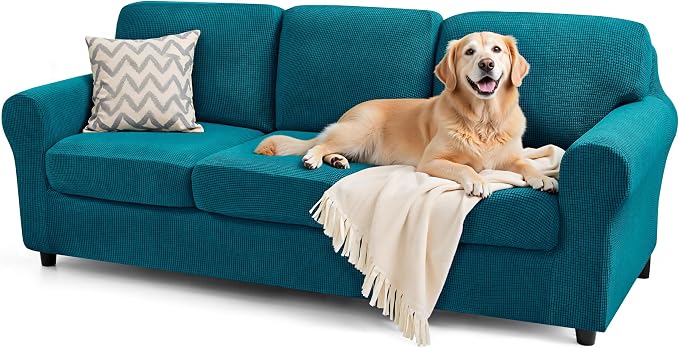 SUBRTEX 7 Pieces Stretch Sofa Slipcover Sets Couch Cover Sets Backrest Cushion Covers Furniture Protector Collection Set for Oversize Sofa Loveseat Chair Slip Covers(Large, Teal)