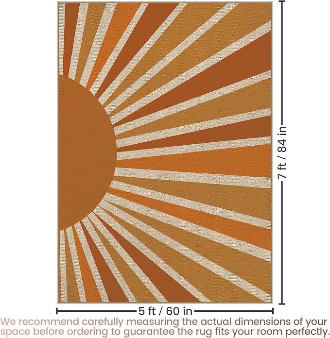 Washable Sun Easy Jute Rug, 5x7 Modern Boho Retro Outdoor Indoor Patio Farmhouse Large Area Rugs, Woven Ultra Thin Non Slip Carpet Mat for Living Dining Room Bedroom Classroom Kids Nursery Play Room