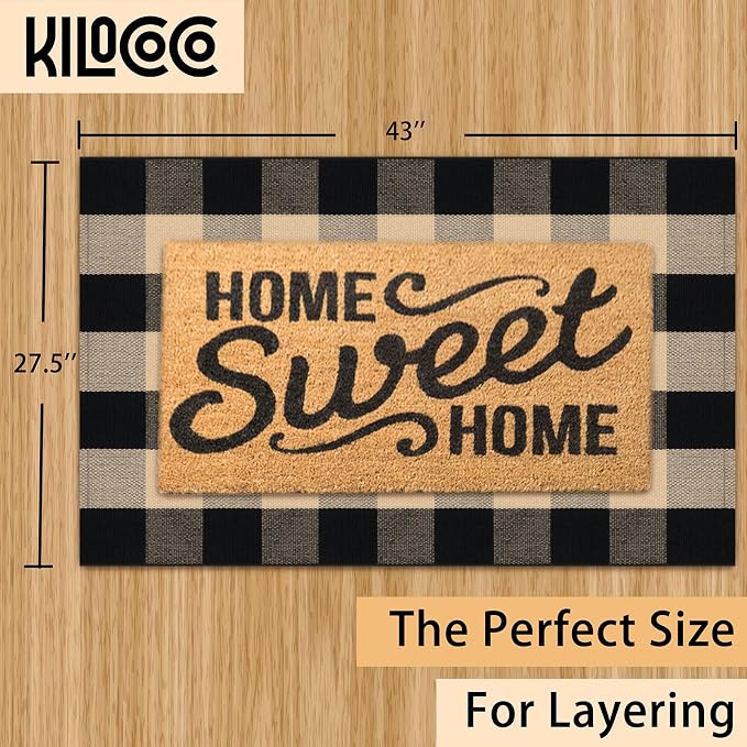 KILOCOCO Buffalo Plaid Checkered Rug 27.5x43 in Brown Black Front Door Rug | Cotton Woven Outdoor Rug, Machine Washable Front Door Mat, Indoor Entryway Rug, Low Pile Welcome Mats for Farmhouse