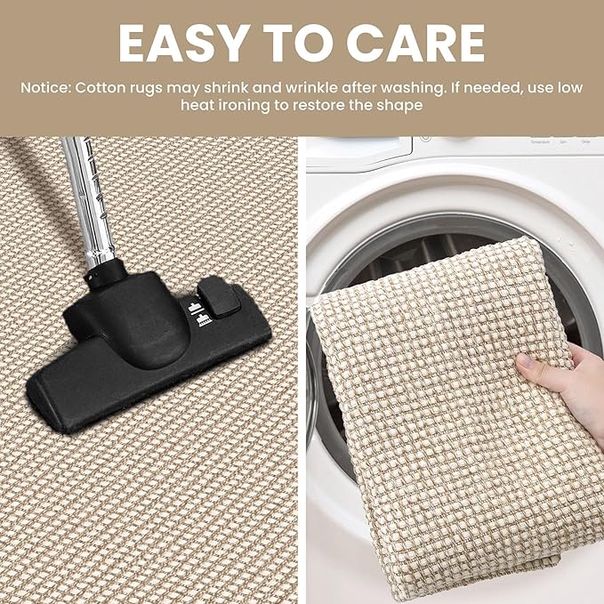 IOHOUZE Washable Exrea Long Hallway Runner Rug 3x16 Non Slip Rubber Backed Kitchen Runner Entryway Runner Indoor, Woven Rugs Floor Carpet for Kitchen Hall Entryway, Cream/Beige