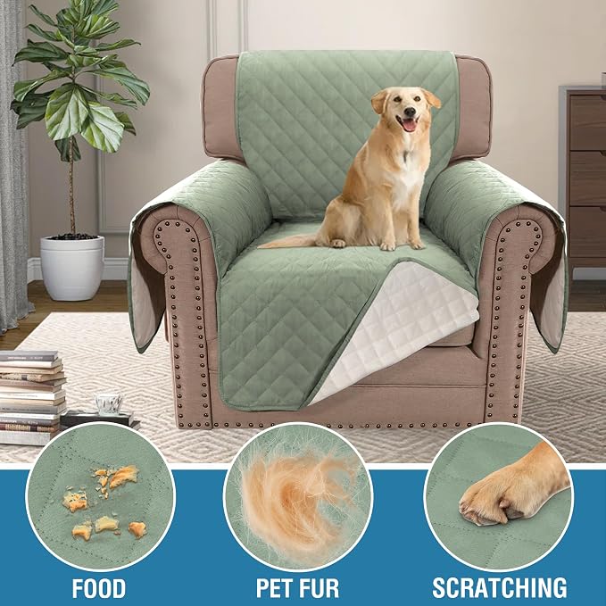 H.VERSAILTEX 100% Waterproof Couch Cover Chair Sofa Slipcover Furniture Protector for Pets Kids Children Dog Cat with Non-Skid Backing (Chair, Pale Aqua)