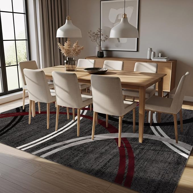 Rugshop Wavy Circles Modern Non-Shedding Area Rug Red 8'8" x 12' | High Traffic,Fade Resistant, Living Room, Bedroom, Dining Room, Large Areas,Basement,Open Spaces,Kitchen,Oversized Area Rug
