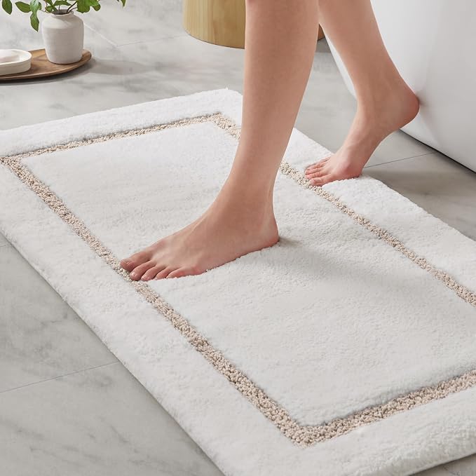 Madison Park Roan Border Tufted Bath Rug Non-Slip, 24 x 48, Beige | Microfiber, Soft Pile, Machine Washable, OEKO-TEX Certified, Plush Bathroom Mat, Non Slip TPR Backing