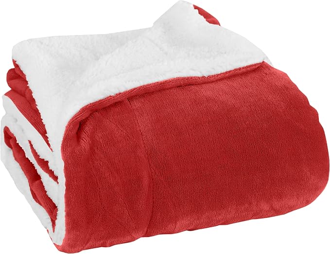 Elegant Comfort Reversible, Solid Sherpa Throw Blanket, All-Season Blanket- Super Soft, Cozy and Plush- Decorative Throw, Perfect for Lounging, 50 x 60 inches, Sherpa Throw Red