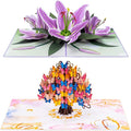 Paper Love Pop Up Cards 2 Pack - Includes 1 Lilies and Butterfly Tree, For All Occasions, Mother Day, Birthday, Just Because- Includes Envelope and Note Tag