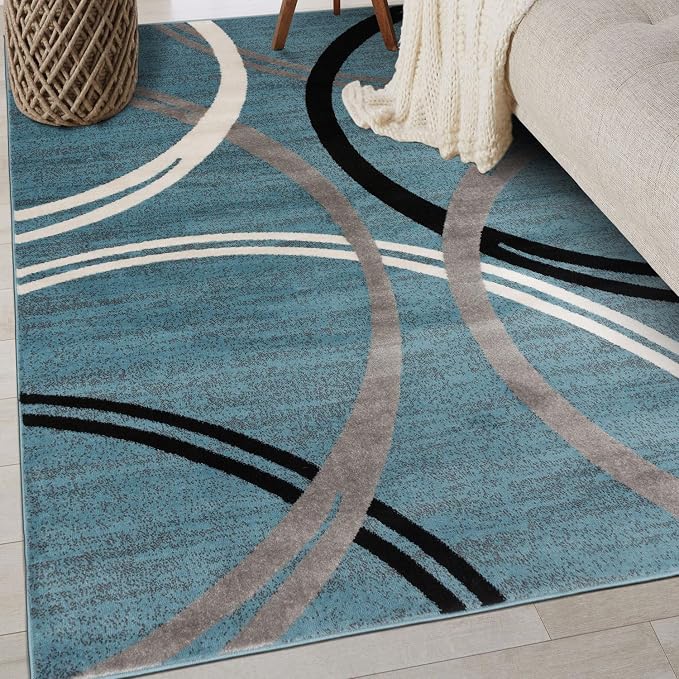 Rugshop Wavy Circles Modern Fade-Resistant Area Rug Blue 3'3" x 5' | Rectangular, Size 3'3" x 5', Living Room, Bedroom, Dining Room, Home Office, Kitchen, Entryway, Hallway, Nursery, Kids Room