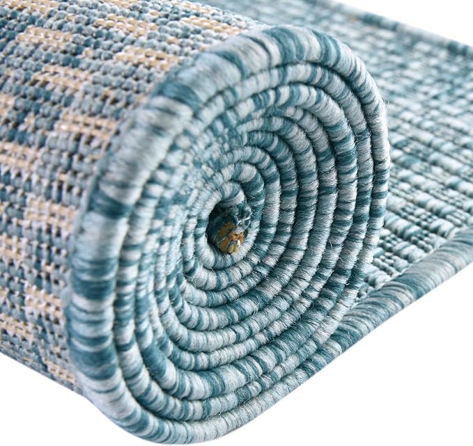 Unique Loom Collection Casual Transitional Solid Heathered Indoor/Outdoor Flatweave Area Rug (6' 1" x 9' Rectangle, Aquamarine/Ivory)