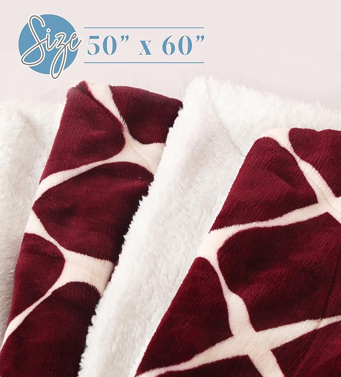 Elegant Comfort Reversible, Printed Sherpa Throw Blanket, All-Season Blanket- Super Soft, Cozy and Plush- Decorative Throw, Perfect for Lounging, 50 x 60 inches, Bloomingdale, Sherpa Throw Burgundy