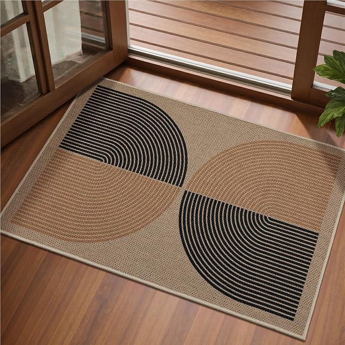 EDIMENS Easy Jute 2x3 Entryway Rug Door Mat Small Entry Rugs Indoor Outdoor | Non Slip Washable Rainbow Area Rug Farmhouse Low Pile Black Indoor Outdoor Doormat for Entrance Porch Doorway