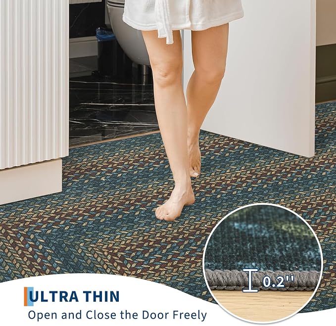 GarveeHome Indoor Easy Jute Runner Rug 2x6 Washable Kitchen Runner Rugs | Low Pile Non Slip Throw Runners Carpet Stain Resistant Long Hallway Mat Living Room Bedroom Bedside Area Rugs, Navy