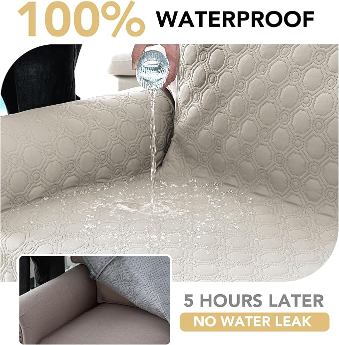 H.VERSAILTEX 100% Waterproof Recliner Chair Covers, Recliner Covers Non-Slip Stay in Place, Thick Cover for Recliner Chair with Pocket, Dog Couch Cover Protector Washable(French Oak, 23")