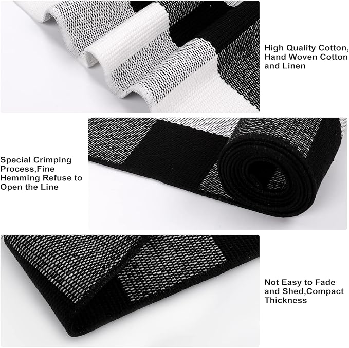 KIMODE Front Door Mat Buffalo Plaid Outdoor Rug 27.5"x43" Black and White Checkered Rug Farmhouse Front Porch Rug Outdoor Fall Decor Cotton Woven Washable Layered Door Mats