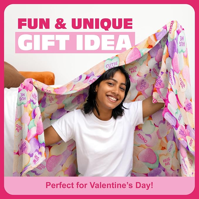 Cozy Concepts Co. Hearts Comfort Blanket by Relatable – Valentine’s Day Gift for Kids & Friends, Super Soft Plush Throw for Teens, Cozy Dorm & Bedroom Decor