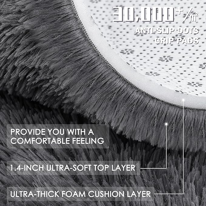 OLANLY 5x9 Machine Washable Large Area Rugs for Living Room, Bedroom, Soft Fluffy Shaggy Bedside Rug, Indoor Floor Carpet for Kids Girls and Boys, Dorms, Nursery, Home Decor Aesthetic, Grey