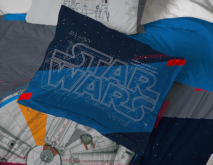 Star Wars Queen Comforter Set 7 Piece Soft Bedding for Boys, Dark Blue | Bed in a Bag, Comforter Sheets Shams Pillowcases, Official Product, Soft Microfiber, Machine Washable, Boys Gift