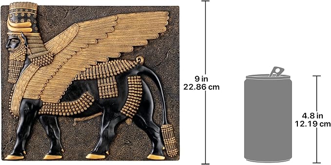 Design Toscano Assyrian Winged Bull Wall Sculpture, 10 Inch, Polyresin, Black and Gold
