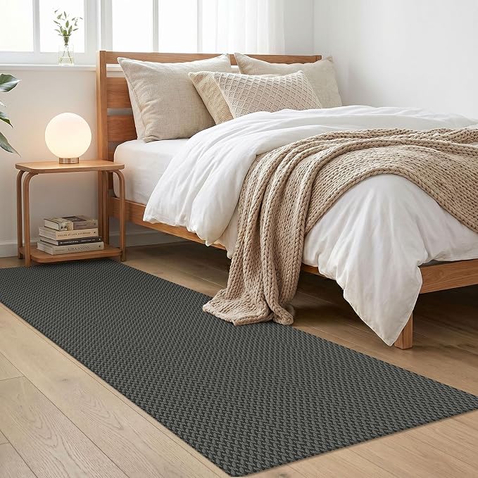 IOHOUZE Washable Runner Rug 2x6 Non Slip Runners for Hallways Entryway Runner Indoor, Kitchen Rugs Woven Cotton Floor Carpet for Kitchen Hall Entrance Bedroom, Grey/Black