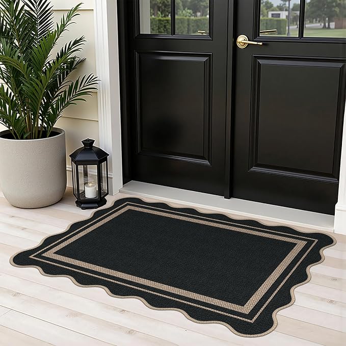 Easy Jute 2x3 Black Rectangle Area Rug,Washable Entryway Rug, Modern Door Carpet,Neutral Non-Slip Outdoor Indoor Farmhouse Rug for Living Room Kitchen Patio Bedroom