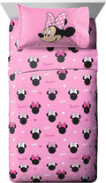 Jay Franco Disney Minnie Mouse Kids Twin Sheet Set - Super Soft Microfiber | 3 Piece Deep Pocket Fitted, Flat & Pillowcase, Breathable, Machine Washable, Girls Bedding (Official Disney Product), Pink