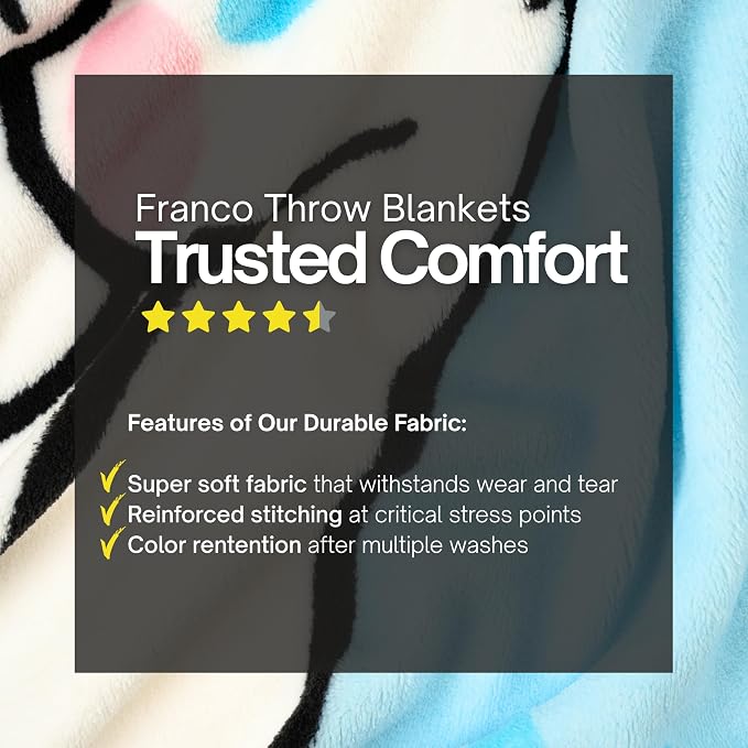 Franco Cinnamoroll Bedding Super Soft Cozy Blanket, 62 in x 90 in, Kawaii Collectible Gift, (Officially Licensed Product)