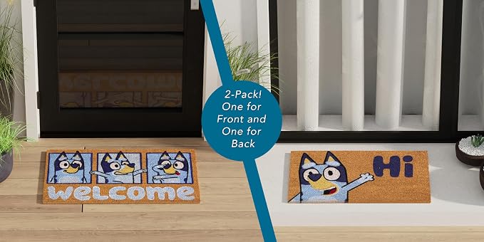 Gertmenian Bluey Coir Doormat - 2x3 Welcome Mat (2-Pack), Ideal for High Traffic Areas in Front Door, Garage, Entryway - Hi/Bluey Patch, 80072
