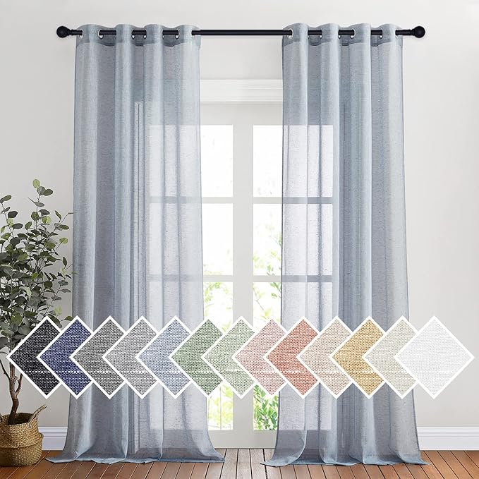 NICETOWN Linen Semi Sheer Flax Curtains 96" L, Eyelet Top Bedroom Window by NICETOWN