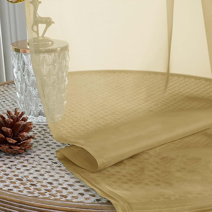 Gold Sheer Curtains 90 Inches Long 2 Panels Set for Bedroom Living Room, Soft Airy Light Filtering Modern Solid Rod Pocket Drapes Window Treatments, Gold, Each 59" W x 90" L