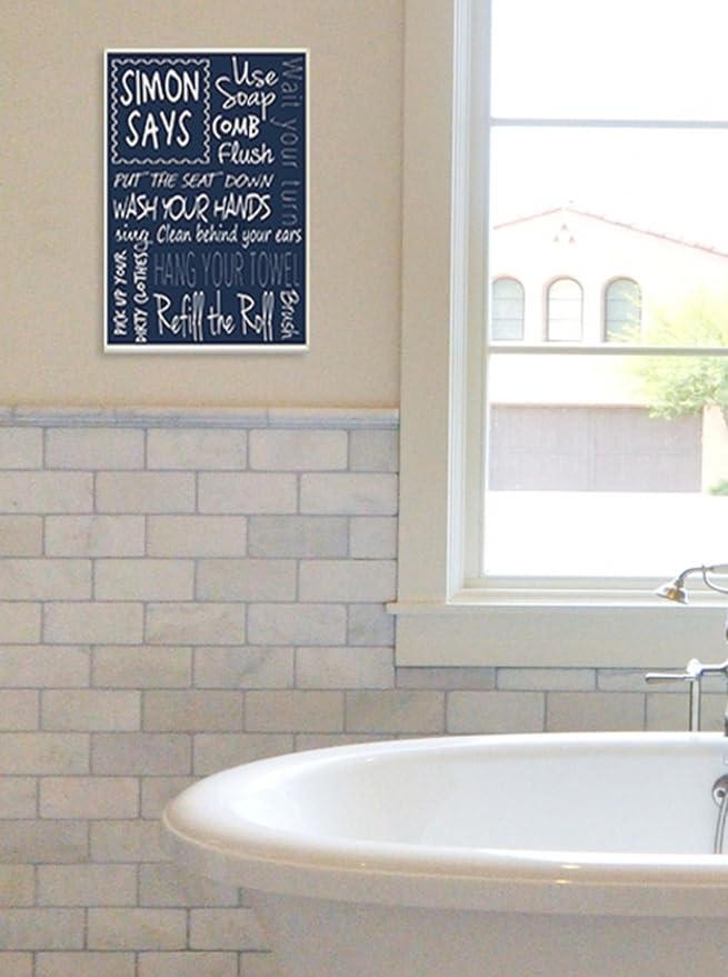 Stupell Home Décor Simon Says Bath Rules Chalkboard Bathroom Wall Plaque, 10 x 0.5 x 15, Proudly Made in USA