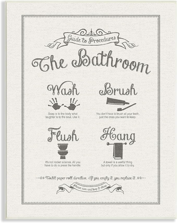 Stupell Industries Guide To Bathroom Procedures Linen Look Wall Plaque Art, Proudly Made in USA | Stupell Industries · By Lettered and Lined · Ready to hang · Clean diagram style for bathroom decor · Made in USA