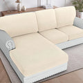 H.VERSAILTEX Sectional Couch Covers 1 Piece Chaise Slipcover L Shape Separate Cushion Couch Cover for Both Left/Right Sectional Couch (Seat Only: 1 Chaises, Cream)