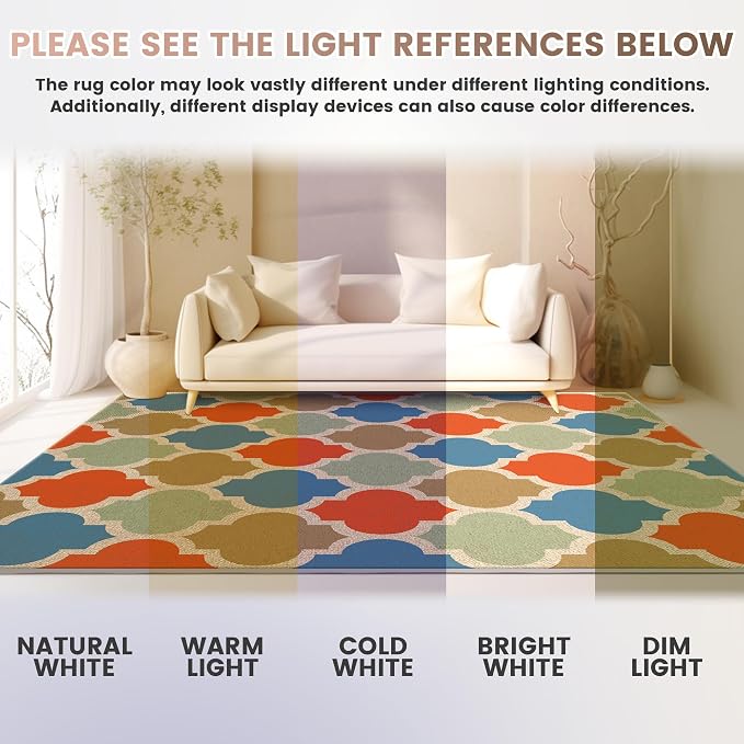 Washable 5x7 Moroccan Trellis Easy Jute Rug for Livingroom, Colorful Neutral Boho Outdoor Indoor Patio Large Area Rug, Woven Ultra Thin Non Slip Carpet Mat for Backyard Kids Bedroom Classroom Playroom