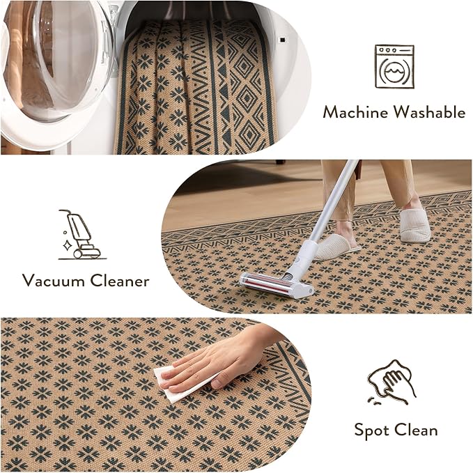 LIVEBOX Easy Jute Indoor Outdoor Rug 5x7, Black Washable Rugs for Living Room Bedroom, Non Slip Outdoor Area Rug for Patio Backyard, Farmhouse Neutral Carpet Floor Mat for Dining Room Deck Porch
