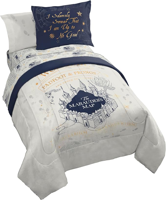 Harry Potter Full Comforter Set 7 Piece Soft Fantasy Bedding, Beige | Hogwarts, Bed in a Bag, Comforter Sheets Shams Pillowcases, Official Product, Soft Microfiber, Machine Washable, Gift