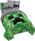 Minecraft Creeper Full Comforter Set 5 Piece Kids Bedding for Boys, Green | Bed in a Bag, Comforter Sheets Pillowcases, Official Product, Soft Microfiber, Machine Washable, Easy Care, Boys Gift