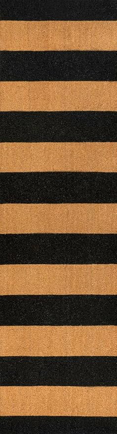 JONATHAN Y Natural Coir Indoor/Outdoor Runner Rug 2X8 Natural/Black Stripe, Peater Classic Casual Commerical Doormat Ideal for Door Entrance, Patio, Porch, Backyard, Garages NRF105A-28