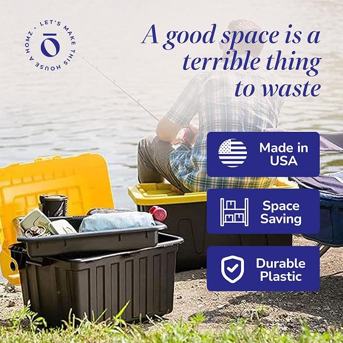 HOMZ 15 Gallon Durabilt Storage Bins, Pack of 2 Heavy Duty Plastic Containers, Secure Snap Lids, 6 Hasp Areas for Tie-Down Straps or Locks, Stackable, Nestable, Organizing Totes | Heavy-Duty Large Stackable Container Boxes for Home, Attic, and Garage O...