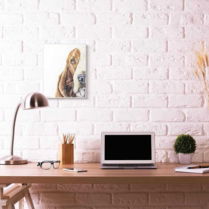 Cute Basset Hound Watercolor, 13 x 19 Inch Mounted Print on Wall Plaque | Stupell Industries | 13 x 19 Inches, Easy to Hang and Sturdy, Made in USA, by George Dyachenko